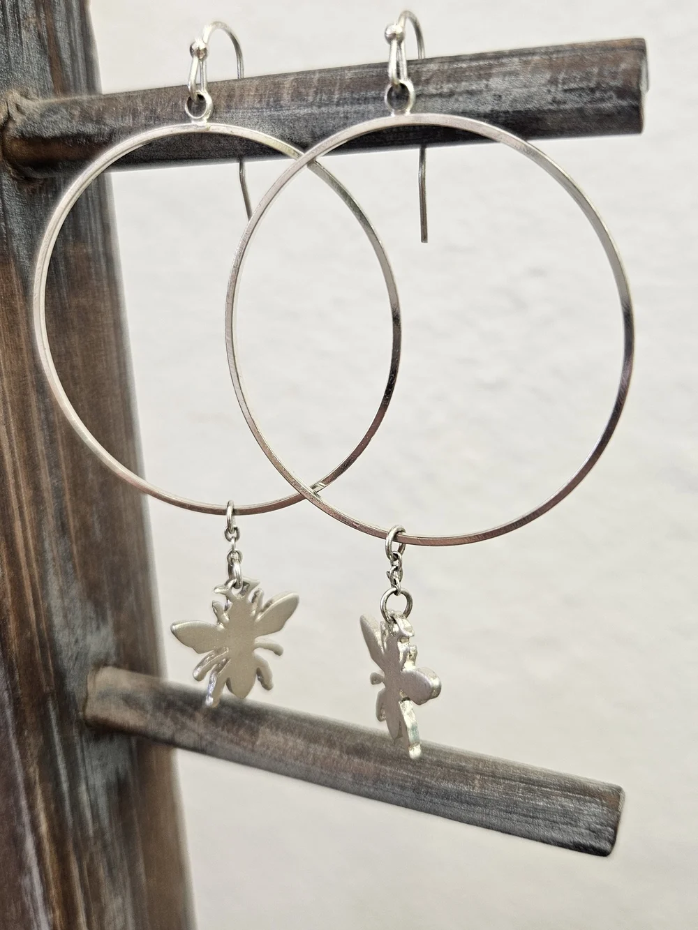 Silver Hoop Earrings with Dainty Bug Charms